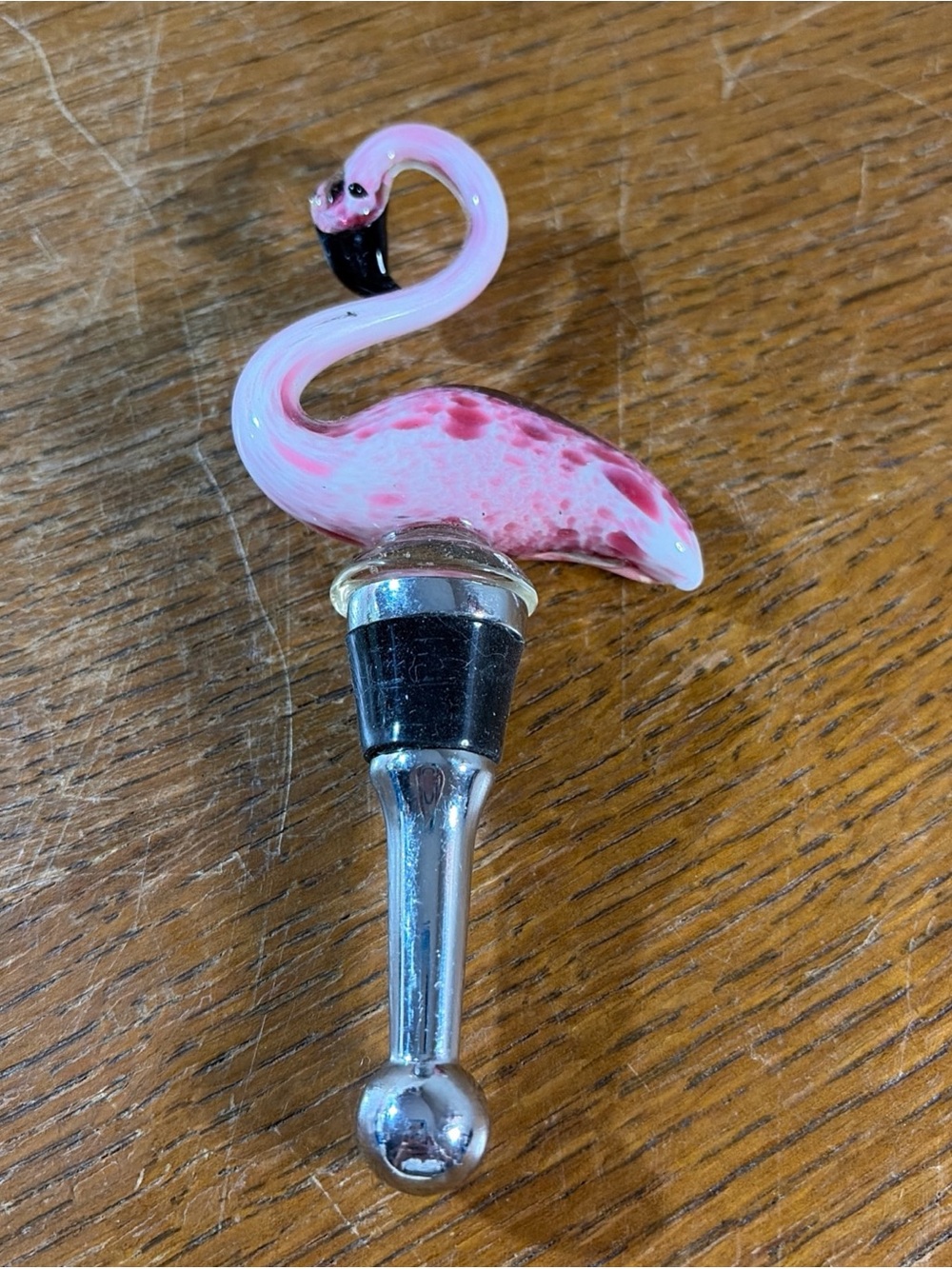 Pink Flamingo Glass Wine Bottle Stopper Murano Style Art Glass Beachy Coastal